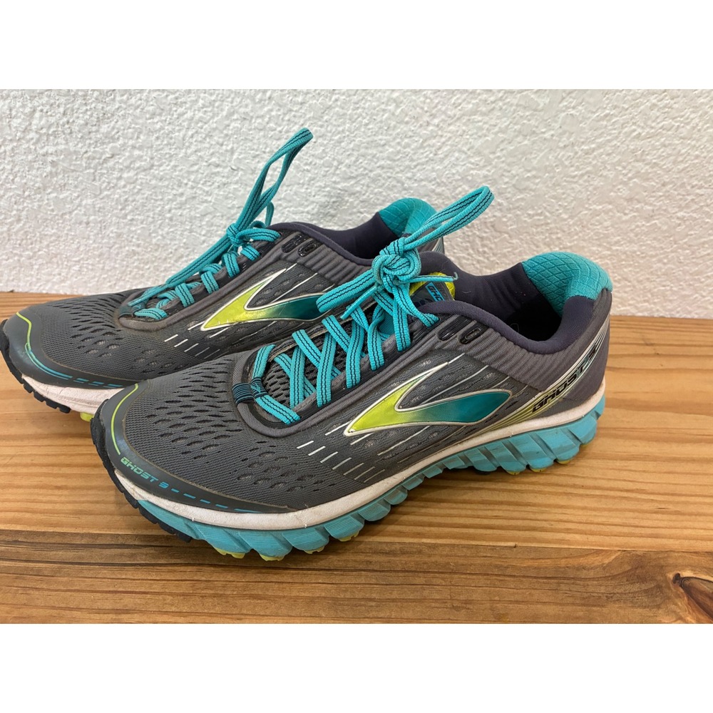Brooks Ghost 9 Women Size 7 Running Walking Shoes Green Blue Gray 1202251B151